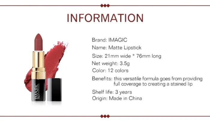 IMAGIC MATTE LIPSTICK (12 COLOUR) - Image 10